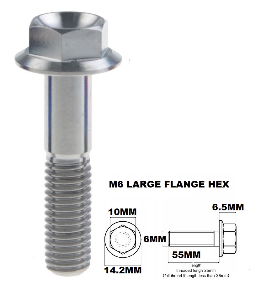 M6X55MM 1.00 THREAD PITCH TITANIUM FLANGE 10MM HEX BOLT GRADE 5